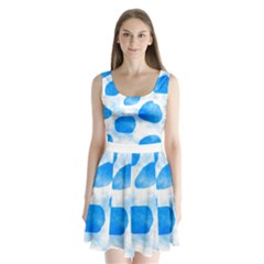 Cloudy Watercolor, Blue Cow Spots, Animal Fur Print Split Back Mini Dress  by Casemiro