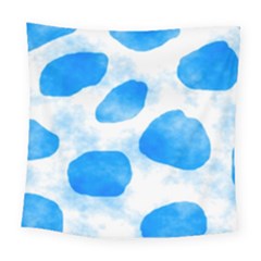 Cloudy Watercolor, Blue Cow Spots, Animal Fur Print Square Tapestry (large) by Casemiro