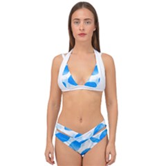 Cloudy Watercolor, Blue Cow Spots, Animal Fur Print Double Strap Halter Bikini Set by Casemiro