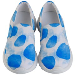 Cloudy Watercolor, Blue Cow Spots, Animal Fur Print Kids Lightweight Slip Ons by Casemiro