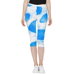 Cloudy Watercolor, Blue Cow Spots, Animal Fur Print Inside Out Lightweight Velour Capri Leggings  by Casemiro