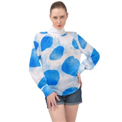 Cloudy Watercolor, Blue Cow Spots, Animal Fur Print High Neck Long Sleeve Chiffon Top by Casemiro