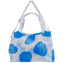 Cloudy Watercolor, Blue Cow Spots, Animal Fur Print Double Compartment Shoulder Bag