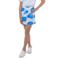 Cloudy Watercolor, Blue Cow Spots, Animal Fur Print Kids  Tennis Skirt by Casemiro