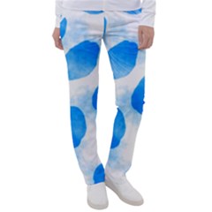 Cloudy Watercolor, Blue Cow Spots, Animal Fur Print Women s Casual Pants by Casemiro