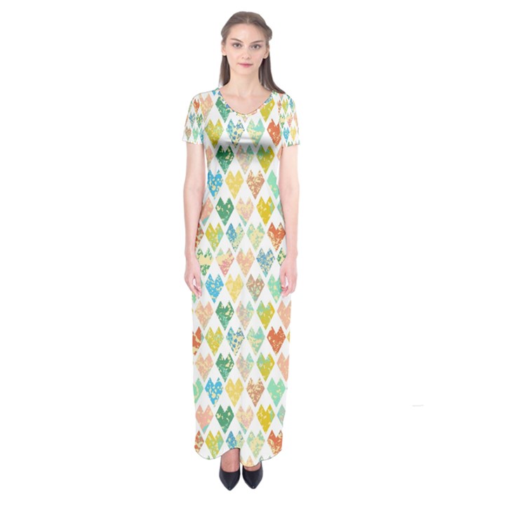 Multicolored Hearts Short Sleeve Maxi Dress