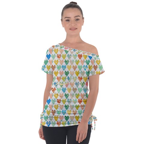 Multicolored Hearts Off Shoulder Tie-up Tee by SychEva