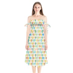 Multicolored Hearts Shoulder Tie Bardot Midi Dress by SychEva
