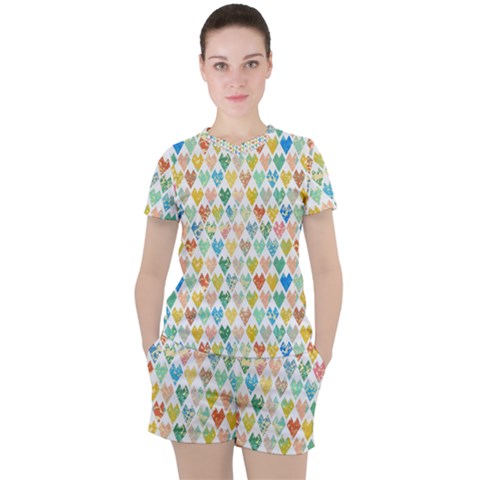 Multicolored Hearts Women s Tee And Shorts Set by SychEva