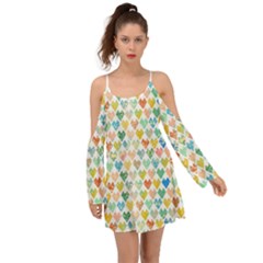 Multicolored Hearts Kimono Sleeves Boho Dress