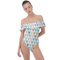 Multicolored Hearts Frill Detail One Piece Swimsuit by SychEva