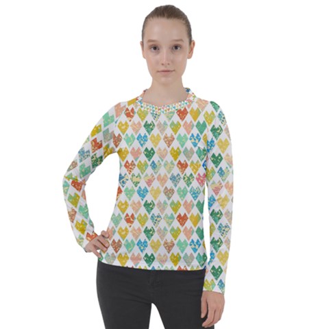 Multicolored Hearts Women s Pique Long Sleeve Tee by SychEva