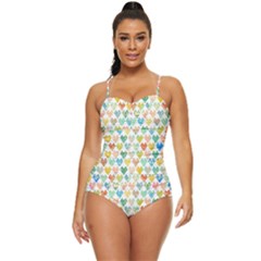 Multicolored Hearts Retro Full Coverage Swimsuit by SychEva