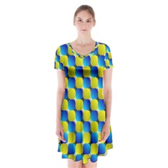 Illusion Waves Pattern Short Sleeve V-neck Flare Dress by Sparkle