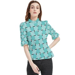 Illusion Blocks Pattern Frill Neck Blouse