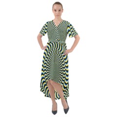 Illusion Waves Pattern Front Wrap High Low Dress by Sparkle