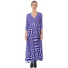 Illusion Waves Pattern Button Up Boho Maxi Dress