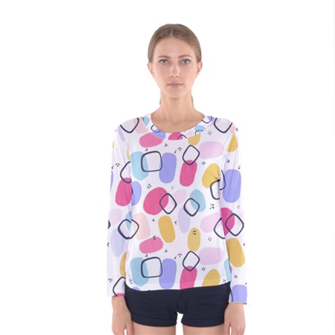 Abstract Multicolored Shapes Women s Long Sleeve Tee by SychEva