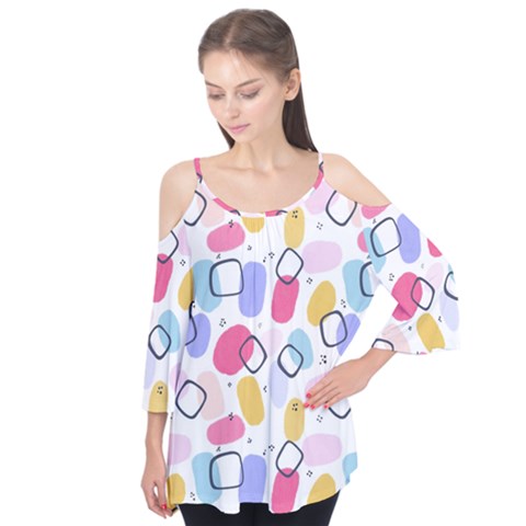 Abstract Multicolored Shapes Flutter Sleeve Tee  by SychEva