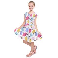 Abstract Multicolored Shapes Kids  Short Sleeve Dress by SychEva