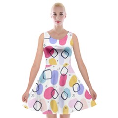 Abstract Multicolored Shapes Velvet Skater Dress by SychEva