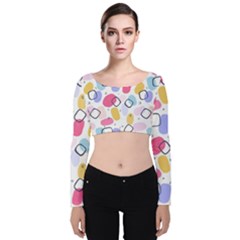 Abstract Multicolored Shapes Velvet Long Sleeve Crop Top by SychEva