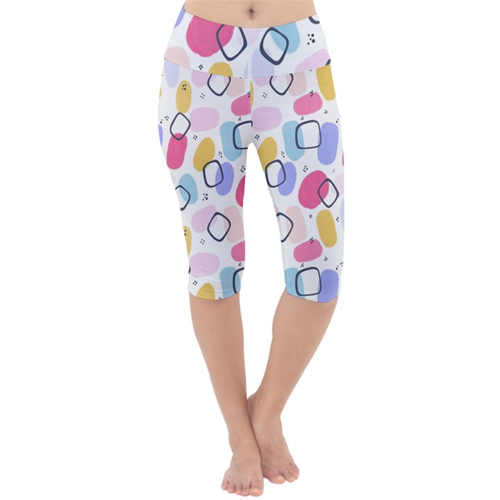 Abstract Multicolored Shapes Lightweight Velour Cropped Yoga Leggings