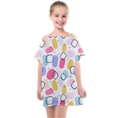 Abstract Multicolored Shapes Kids  One Piece Chiffon Dress by SychEva