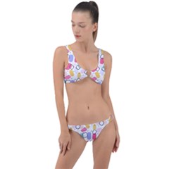 Abstract Multicolored Shapes Ring Detail Crop Bikini Set by SychEva