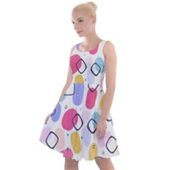 Abstract Multicolored Shapes Knee Length Skater Dress by SychEva