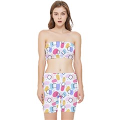 Abstract Multicolored Shapes Stretch Shorts And Tube Top Set by SychEva