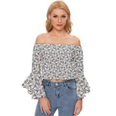 Geometric City Off Shoulder Flutter Bell Sleeve Top by SychEva