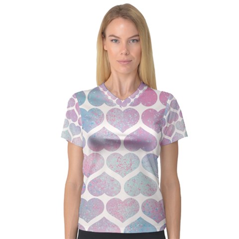 Multicolored Hearts V-neck Sport Mesh Tee by SychEva