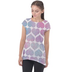 Multicolored Hearts Cap Sleeve High Low Top