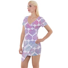 Multicolored Hearts Short Sleeve Asymmetric Mini Dress by SychEva