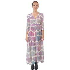 Multicolored Hearts Button Up Boho Maxi Dress by SychEva