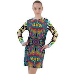 375 Chroma Digital Art Custom Kal00012 Long Sleeve Hoodie Dress by Drippycreamart