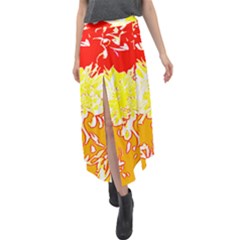 Red And Yellow Floral Velour Split Maxi Skirt by 3cl3ctix