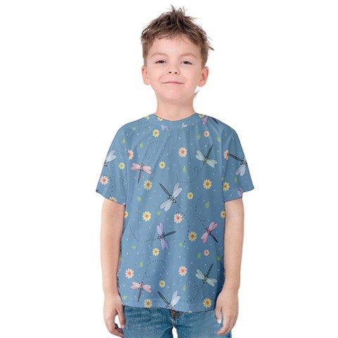 Cute Dragonflies In Spring Kids  Cotton Tee by SychEva