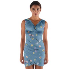 Cute Dragonflies In Spring Wrap Front Bodycon Dress by SychEva
