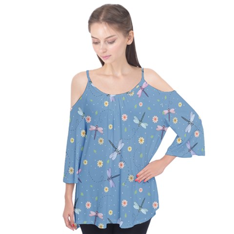 Cute Dragonflies In Spring Flutter Sleeve Tee  by SychEva