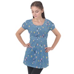Cute Dragonflies In Spring Puff Sleeve Tunic Top by SychEva