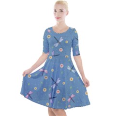 Cute Dragonflies In Spring Quarter Sleeve A-line Dress by SychEva