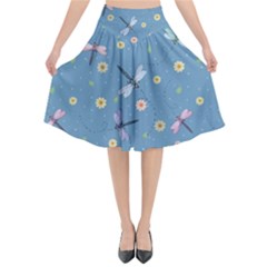 Cute Dragonflies In Spring Flared Midi Skirt by SychEva