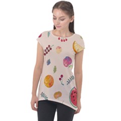 Summer Fruit Cap Sleeve High Low Top by SychEva