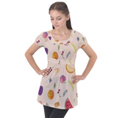 Summer Fruit Puff Sleeve Tunic Top by SychEva