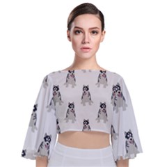 Cute Husky Puppies Tie Back Butterfly Sleeve Chiffon Top by SychEva