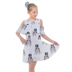 Cute Husky Puppies Kids  Shoulder Cutout Chiffon Dress by SychEva