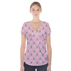 Cute Husky Short Sleeve Front Detail Top by SychEva