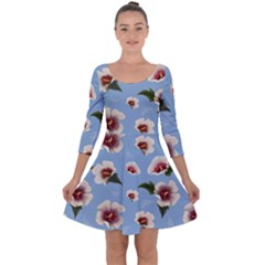 Hibiscus Flowers Quarter Sleeve Skater Dress by SychEva